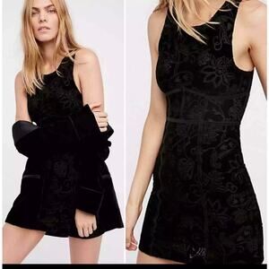 Free People Burnout Babe Velvet Bodycon Dress in Black Womens Large Sexy Goth